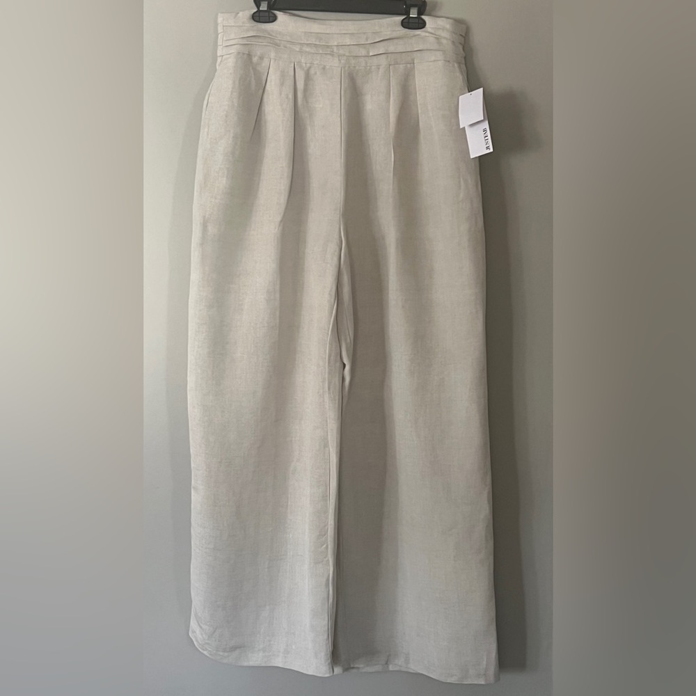 NWT JUSTFAB BEIGE HIGH WAIST WIDE LEG LINEN/RAYON LIGHTWEIGHT PANTS SIZE…